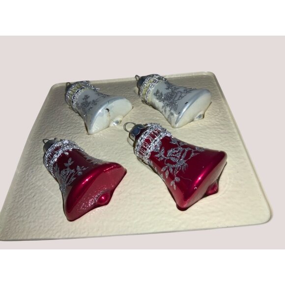 Rauch Victoria 4 Glass Bell Christmas Ornaments  Red White  3Inch Vintage 1983 - Picture 3 of 12
